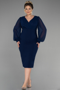 Robe de Soirée Grande Taille Midi Mousseline Bleu Marine ABK1885