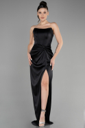 Robe de Soirée Longue Satin Noir ABU3474