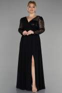 Robe Grande Taille Longue Mousseline Noir ABU3264