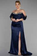 Robe Grande Taille Longue Satin Bleu Marine ABU3469