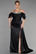 Robe Grande Taille Longue Satin Noir ABU3469