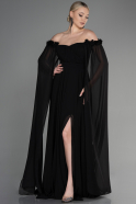 Robe de Soirée Longue Mousseline Noir ABU3462