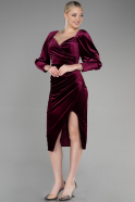 Midi Burgundy Velvet Invitation Dress ABK1921