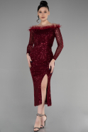 Robe De Soirée Midi Rouge Bordeaux ABK1938