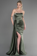Olive Drab Long Satin Evening Dress ABU2618