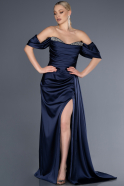 Long Navy Blue Satin Evening Dress ABU2661