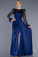 Long Navy Blue Satin Evening Dress ABU3673