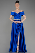 Robe De Mariée Grande Taille Longue Satin Bleu Saxe ABU3801