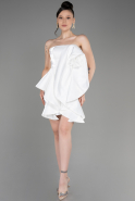 White Strapless Short Satin After Party Dress ABK2035