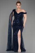 Navy Blue Slit Scaly Long Plus Size Evening Dress ABU3859