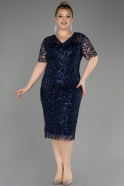 Robe De Invitation Grande Taille Midi Squameuse Bleu Marine ABK2030