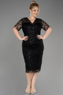 Robe De Invitation Grande Taille Midi Squameuse Noir ABK2030