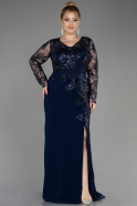 Robe de Soirée Grande Taille Longue Mousseline Bleu Marine ABU3843