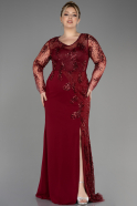 Robe de Soirée Grande Taille Longue Mousseline Rouge Bordeaux ABU3843