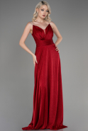 Kırmızı Askılı Uzun Simli Mezuniyet Elbisesi ABU3863