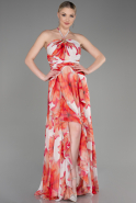 Robe de Soirée Longue Mousseline Orange ABU3878