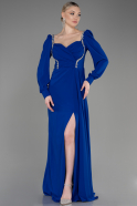 Robe de Soirée Longue Mousseline Bleu Saxe ABU3885