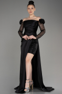 Robe de Soirée Longue Satin Noir ABU3867