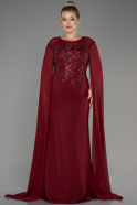 Robe de Soirée Grande Taille Longue Mousseline Rouge Bordeaux ABU3913