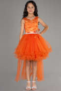 Robe de Soirée Enfants Devant Court Dos Long Orange ABO106