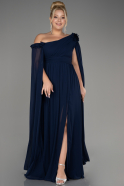 Robe de Soirée Grande Taille Longue Mousseline Bleu Marine ABU4002