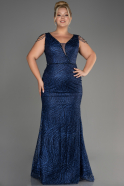 Robe De Fiançailles Grande Taille Longue Bleu Marine ABU4056