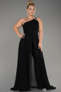 Robe De Invitation Grande Taille Mousseline Noir ABT119