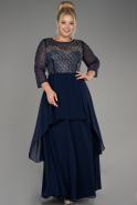 Robe De Soirée Grande Taille Longue Mousseline Bleu Marine ABU4018