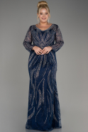 Robe de Soirée Grande Taille Longue Lacé Bleu Marine ABU4052