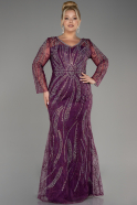 Robe de Soirée Grande Taille Longue Lacé Prune ABU4052