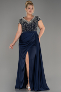 Robe De Soirée Grande Taille Longue Satin Bleu Marine ABU4053