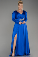 Robe De Fiançailles Grande Taille Satin Longue Bleu Saxe ABU3941