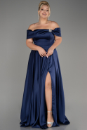 Robe De Soirée Grande Taille Longue Satin Bleu Marine ABU4054