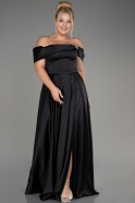 Robe De Soirée Grande Taille Longue Satin Noir ABU4054