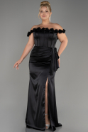 Robe De Soirée Grande Taille Longue Satin Noir ABU4046