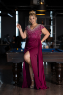 Robe De Soirée Grande Taille Longue Satin Prune ABU4053