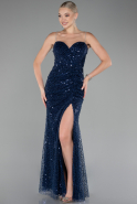 Robe de Soirée Longue Squameuse Bleu Marine ABU4058