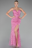 Robe de Soirée Longue Squameuse Rose ABU4058