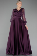 Robe De Fiançailles Grande Taille Longue Satin Violet ABU4051