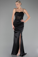 Robe de Soirée Longue Satin Noir ABU4068