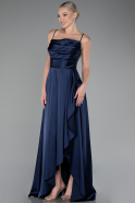 Robe de Soirée Longue Satin Bleu Marine ABU4073