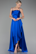 Robe de Soirée Longue Satin Bleu Saxe ABU4073