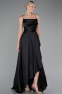 Robe de Soirée Longue Satin Noir ABU4073