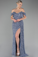 Robe de Soirée Longue Squameuse Gris-Indigo ABU4074