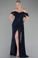 Robe de Soirée Longue Squameuse Bleu Marine ABU4074