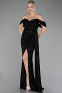 Robe de Soirée Longue Squameuse Noir ABU4074