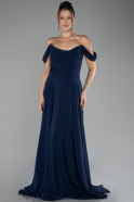 Robe de Soirée Longue Mousseline Bleu Marine ABU4078