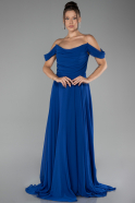 Robe de Soirée Longue Mousseline Bleu Saxe ABU4078