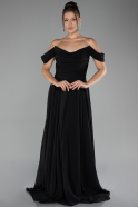 Robe de Soirée Longue Mousseline Noir ABU4078