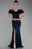 Robe de Soirée Grande Taille Longue Bleu Marine ABU4081